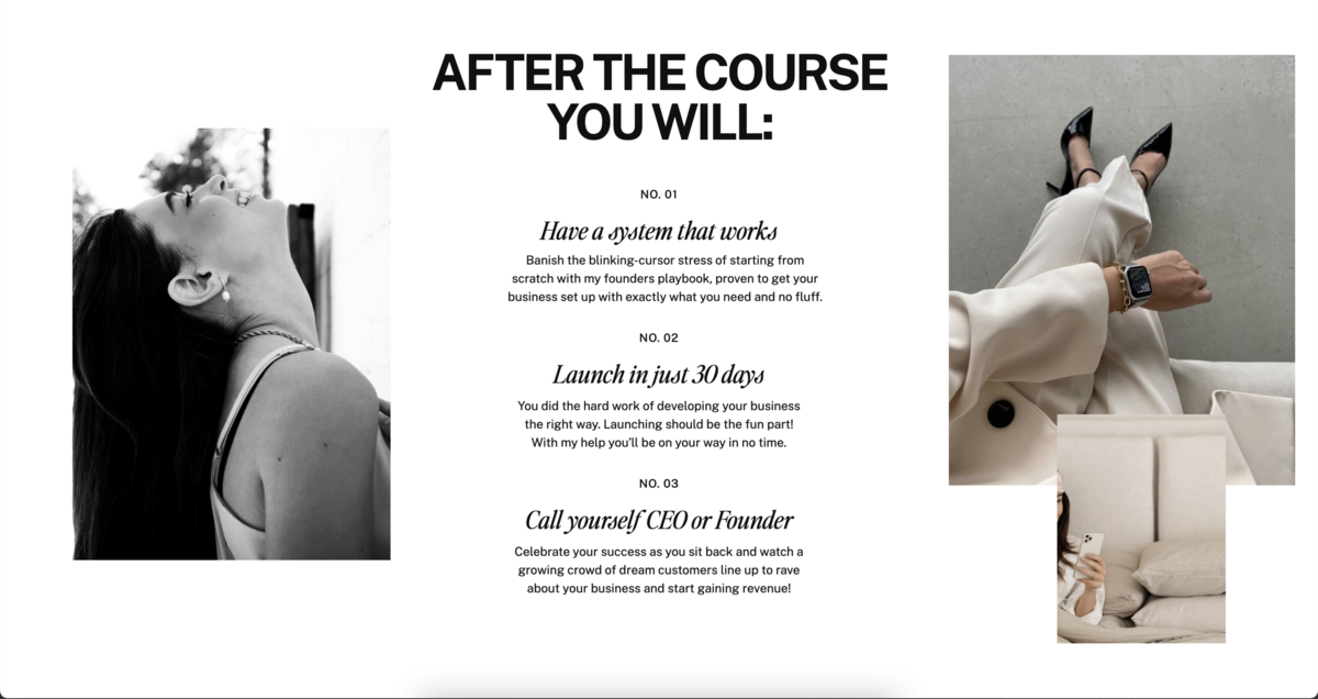 Landing page design for Tribe Agency’s 30 Entrepreneur Course with strong calls to action and clean, strategic layout