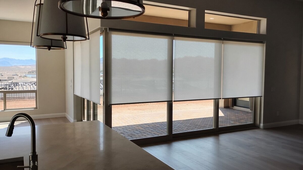 Motorized roller shades on sliding doors, Lake Las Vegas