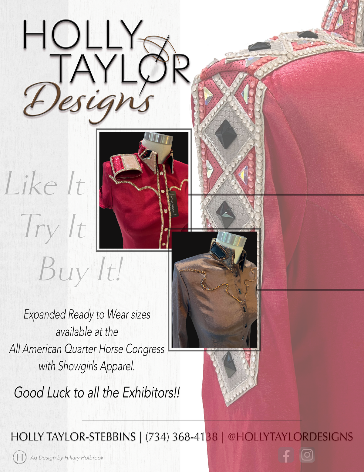 Advertisement published  in the All American Quarter Horse Congress publication  for Holly Taylor Designs a horse show clothing designer