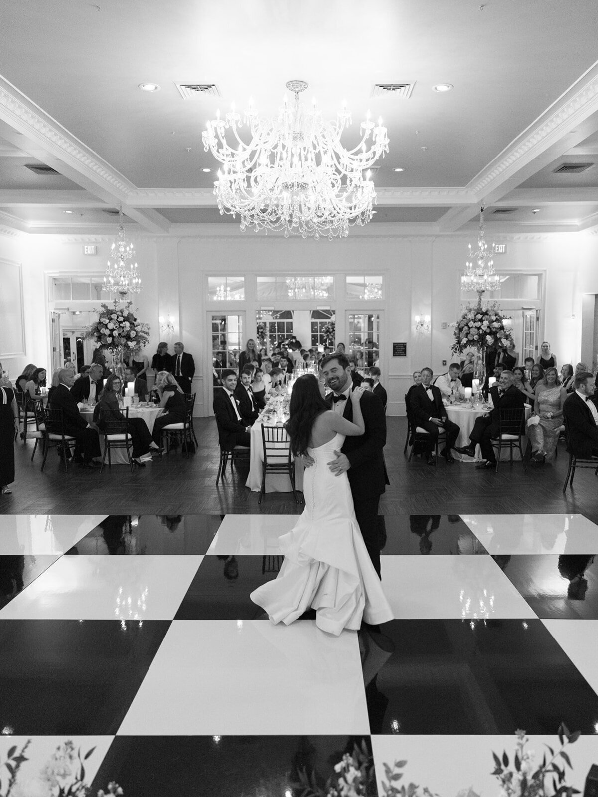 black and white photo of couples first dance