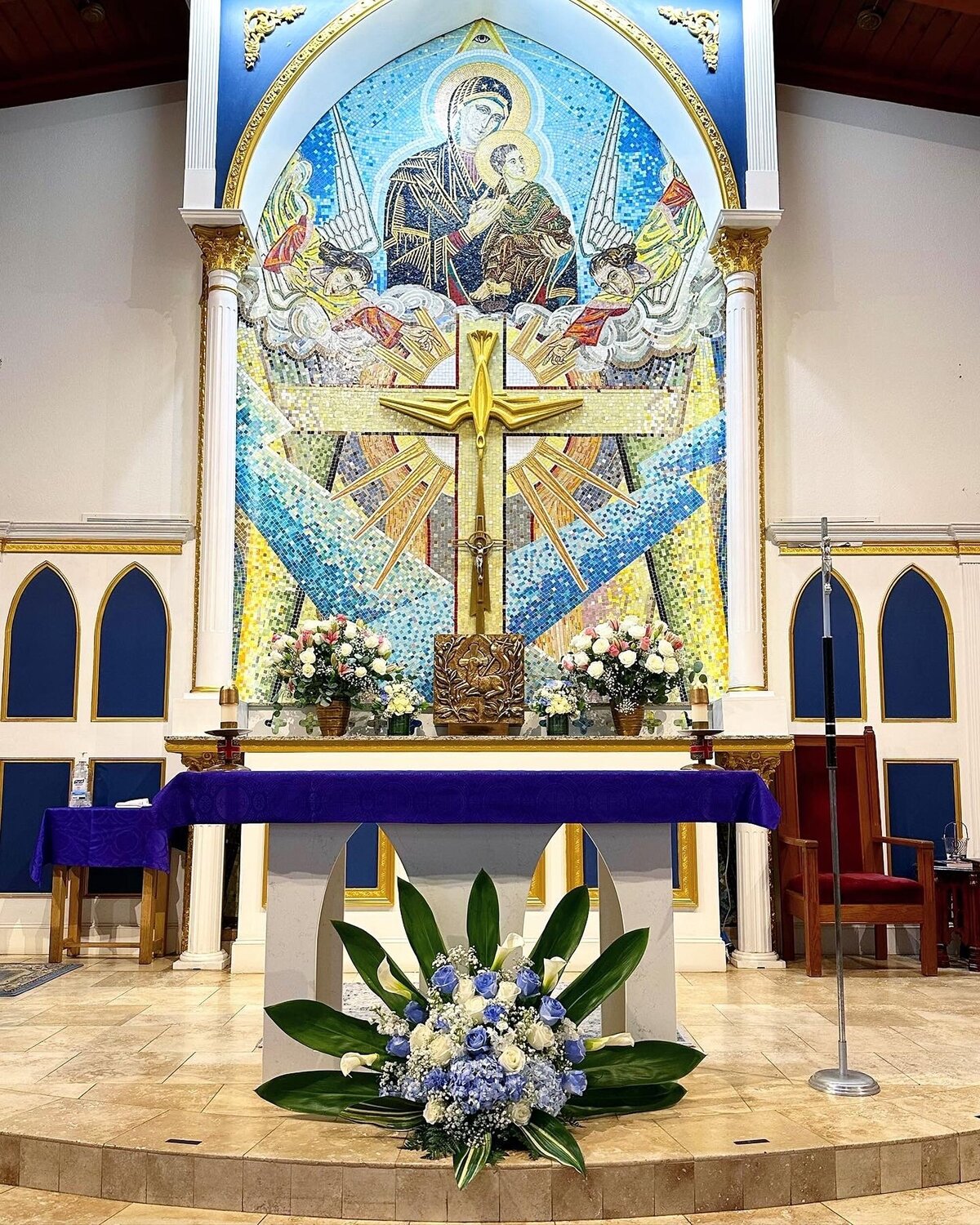 Altar with floral arrangement