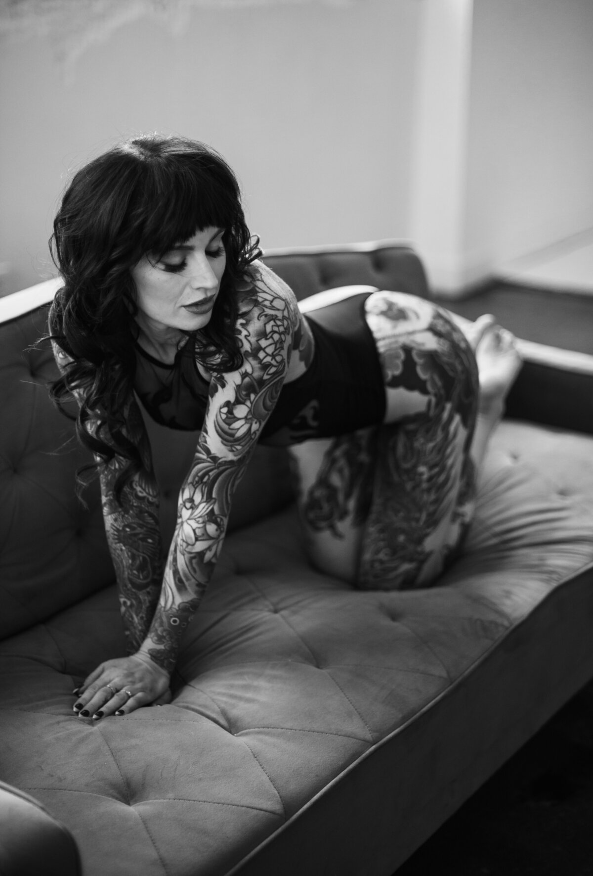 Elegant boudoir babes portrait emphasizing detailed lace and timeless beauty