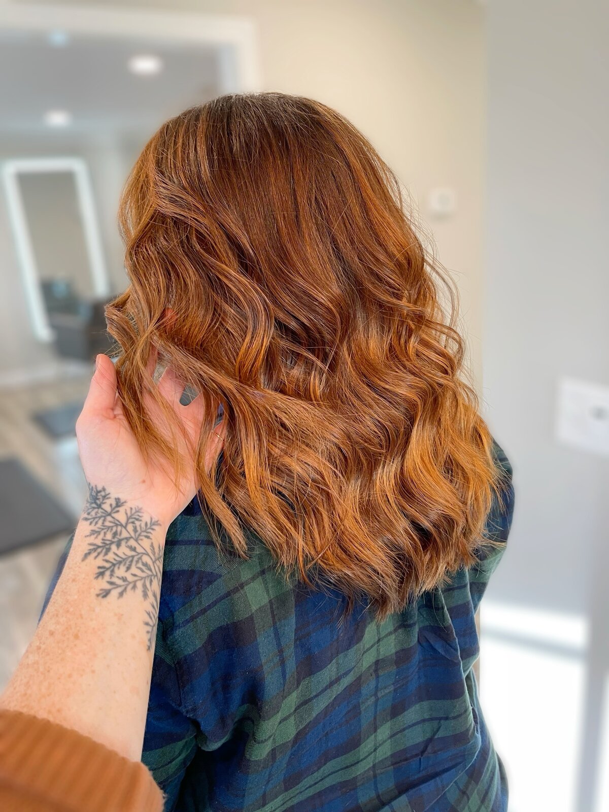 Copper red hair color with waves