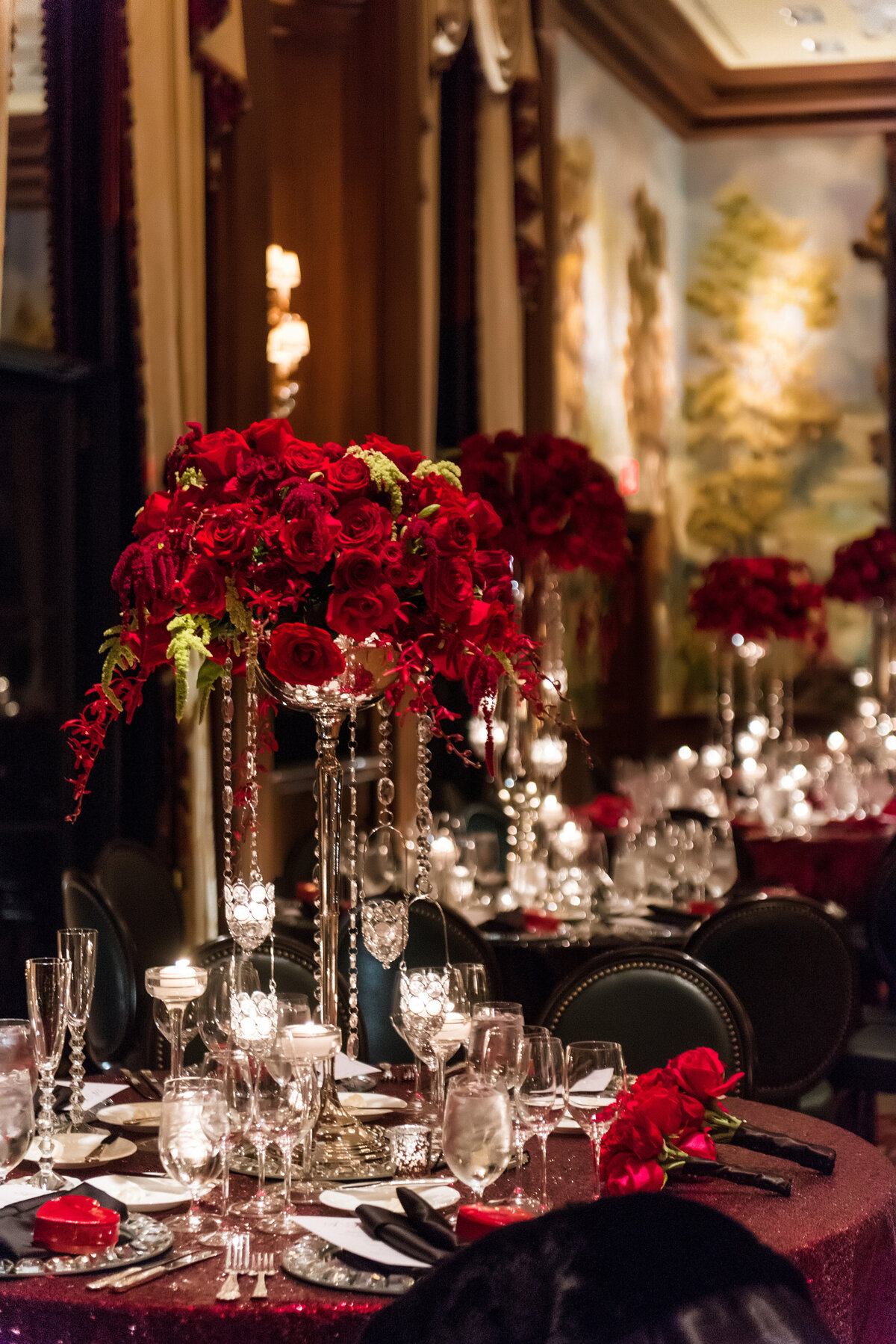 luxury wedding event in pittsburgh with red roses and candlelight