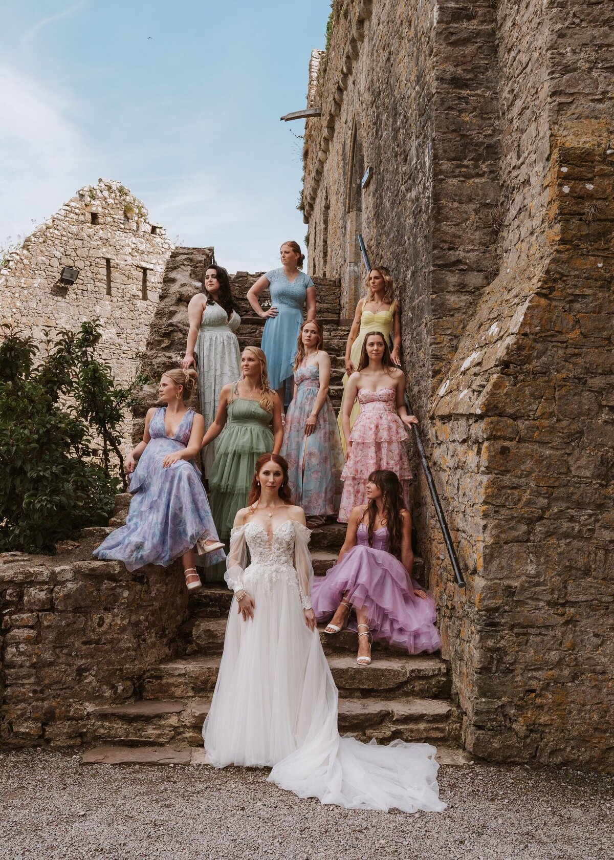 Group photos taken on the steps of Manorbier castle
