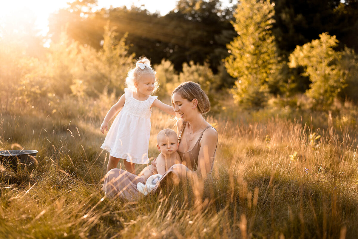 Mother and her children in sunset for Toronto family photos