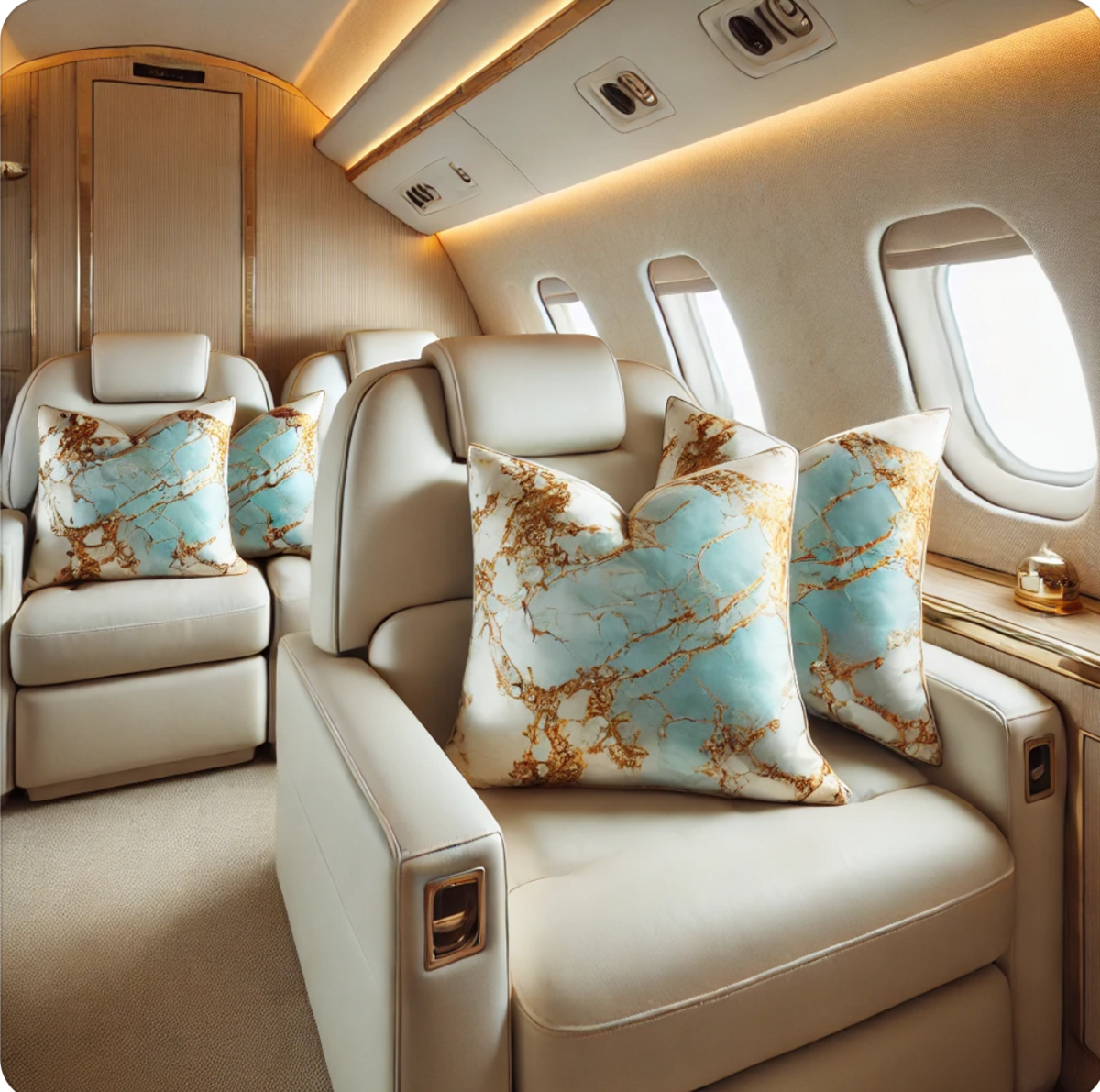 Marble-Silk-pillows-on-luxury-private-jet