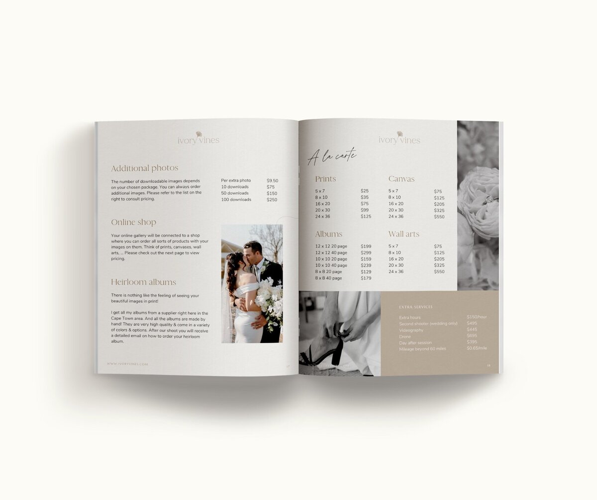 Neutral pricing guide template for photographers Ivory Vines  11