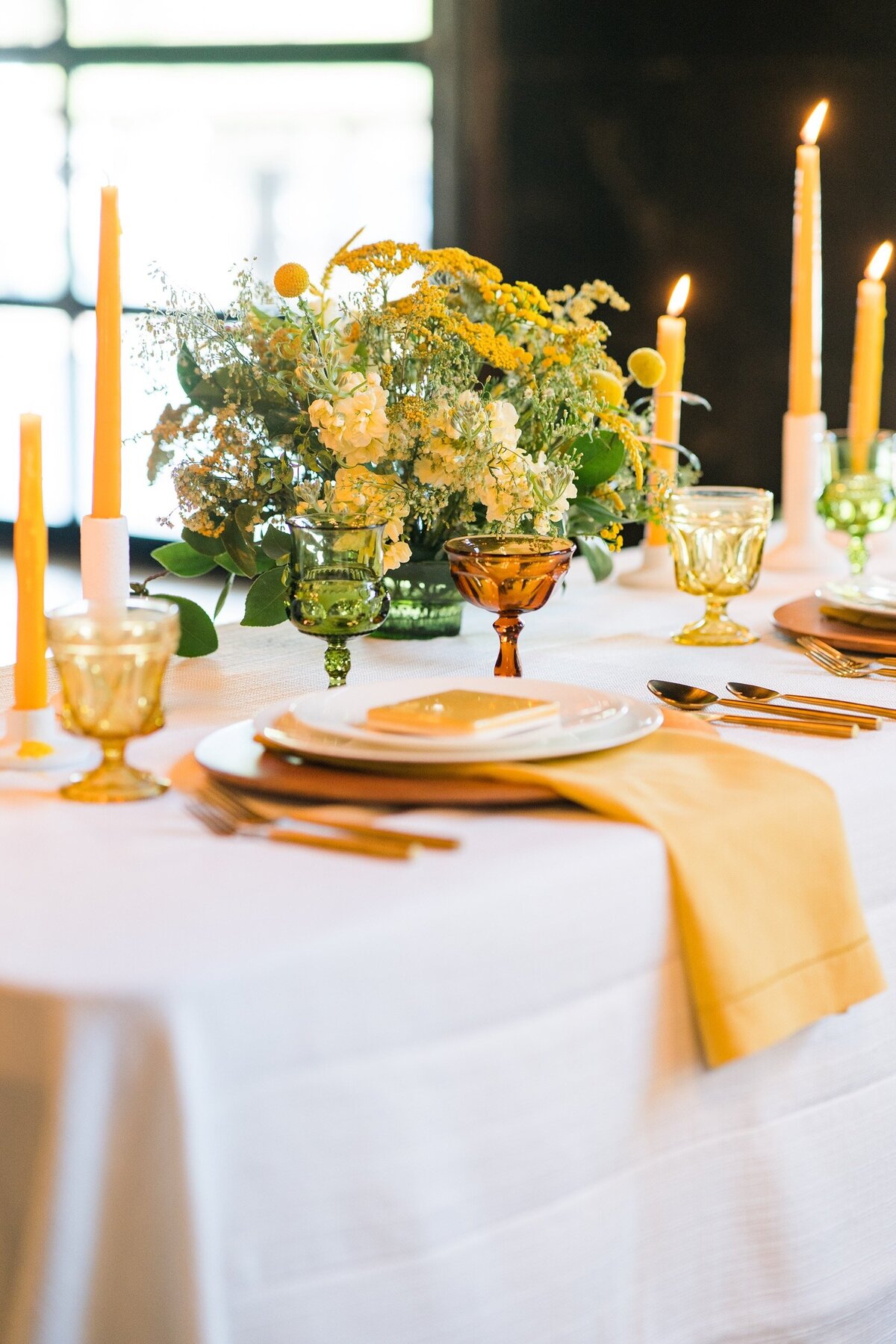 A photo of a tablescape at a wedding in Raleigh at Whitaker and Atlantic wedding venue.