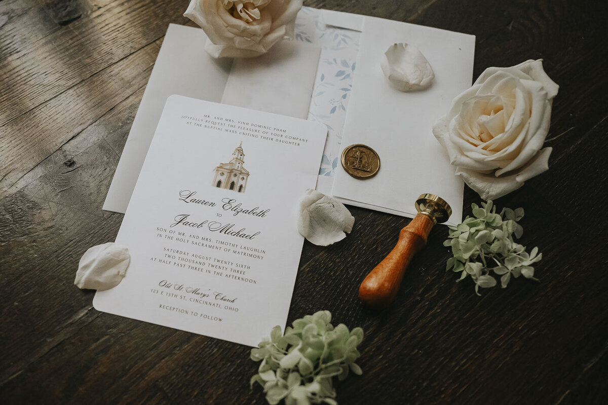 classy wedding invitation flat lay