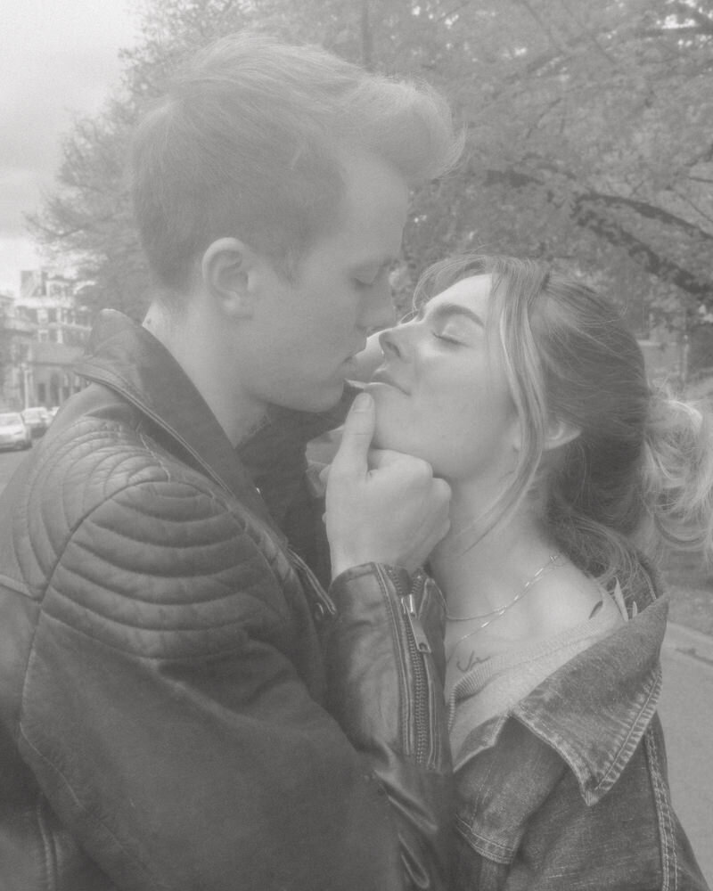 A dreamy, film-inspired engagement session in Washington, featuring soft, grainy textures and a warm, nostalgic aesthetic.