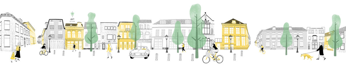 AVT Kliniek - straat beeldvullend - illustratieve huisstijl - cracco illustration
