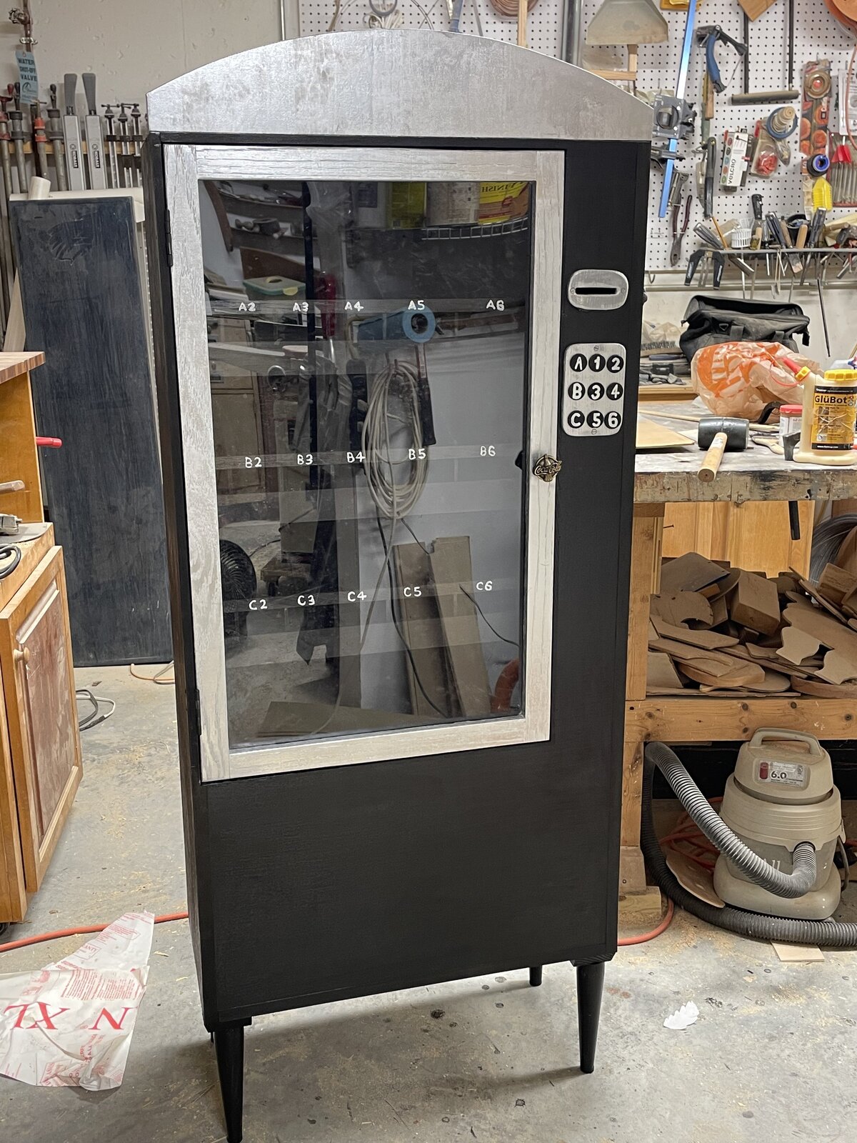 wood antique vending machine restoration