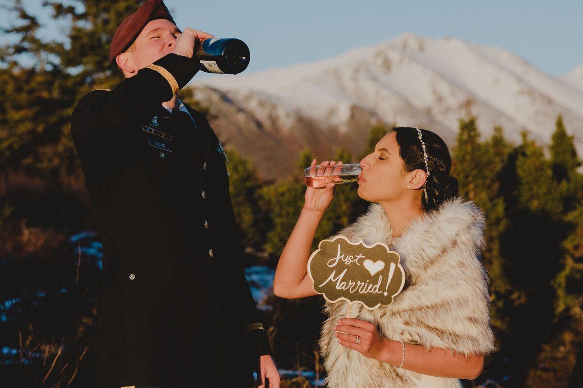 alaska military couple toasts their newlywed status in Anchorage