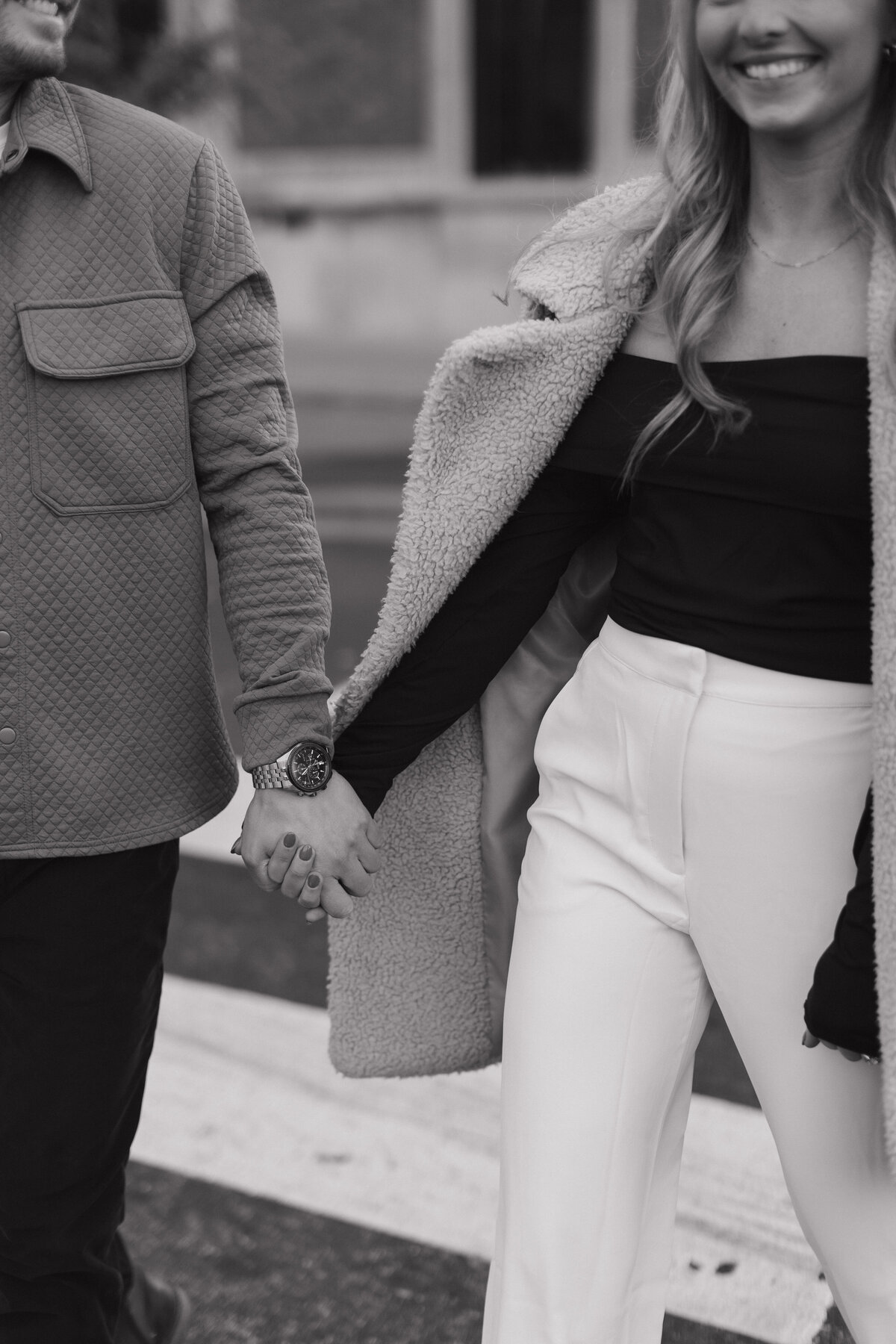 Black and white Indianapolis engagement photography detail