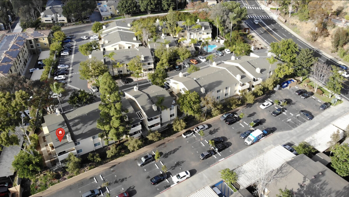 Aerial footage of condo community in San Diego.