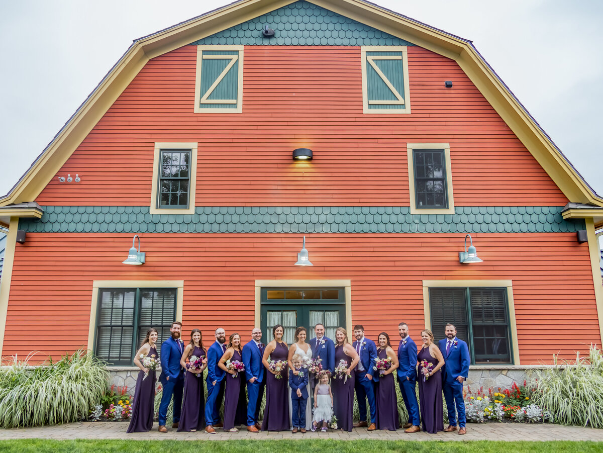 wedding party by barn photographer boston area