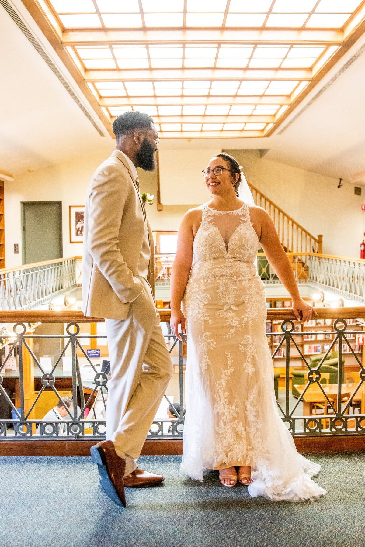 Bride and groom portrait at Saginaw's famous and historic Hoyt Library. Photo captured by Devin Ramon Photography.