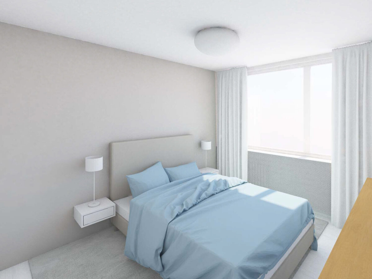 návrh interiéru panelový byt postel