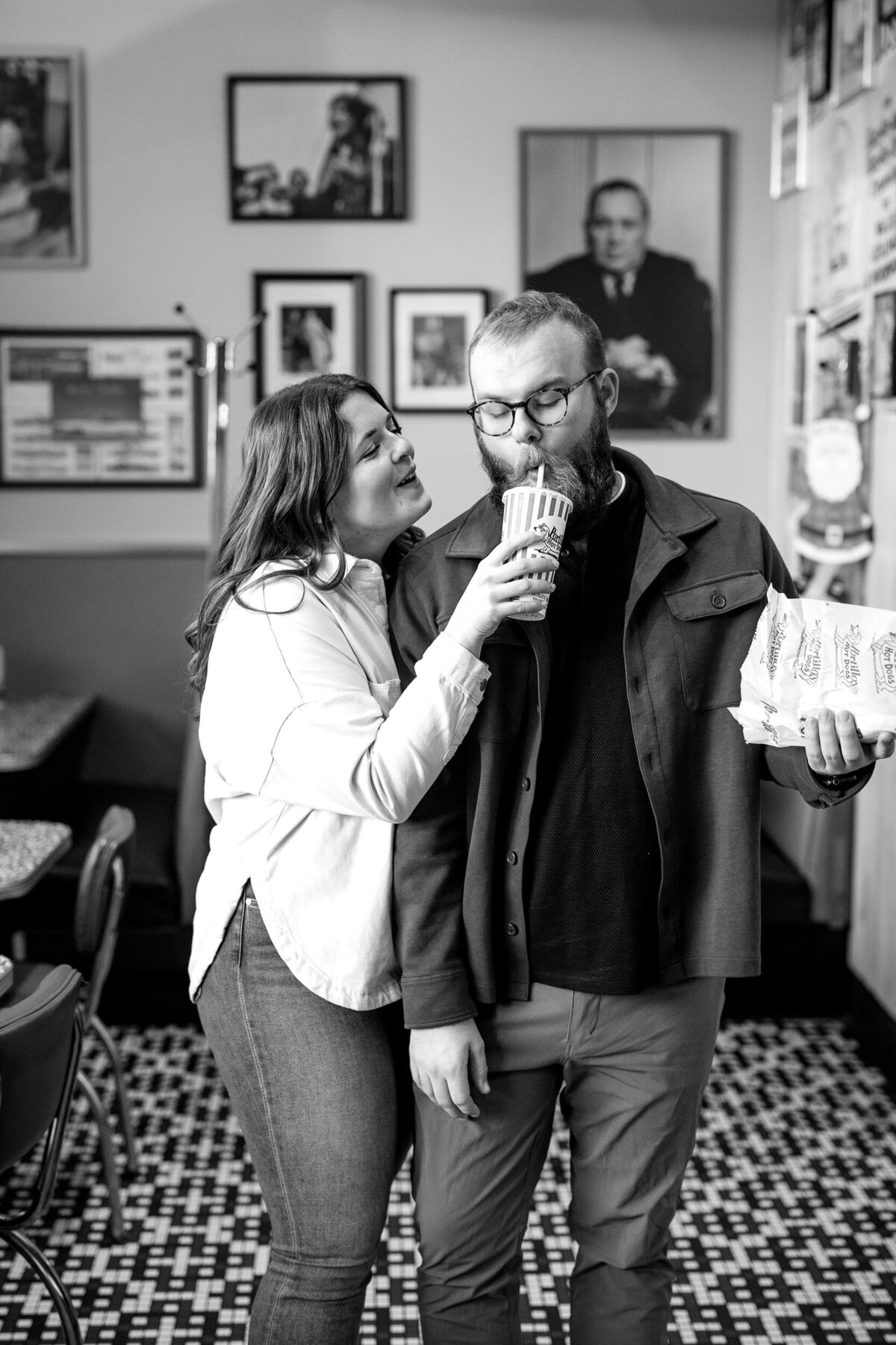 creative fun chicago flash engagement photos at Portillos Hotdogs-22-ed-lucy