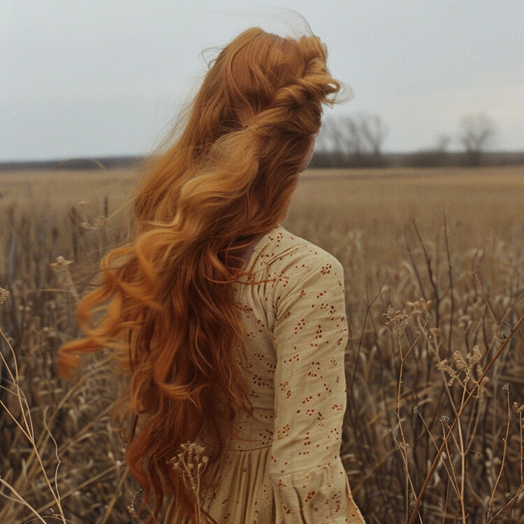 Solitary Woman in Windswept Field 1