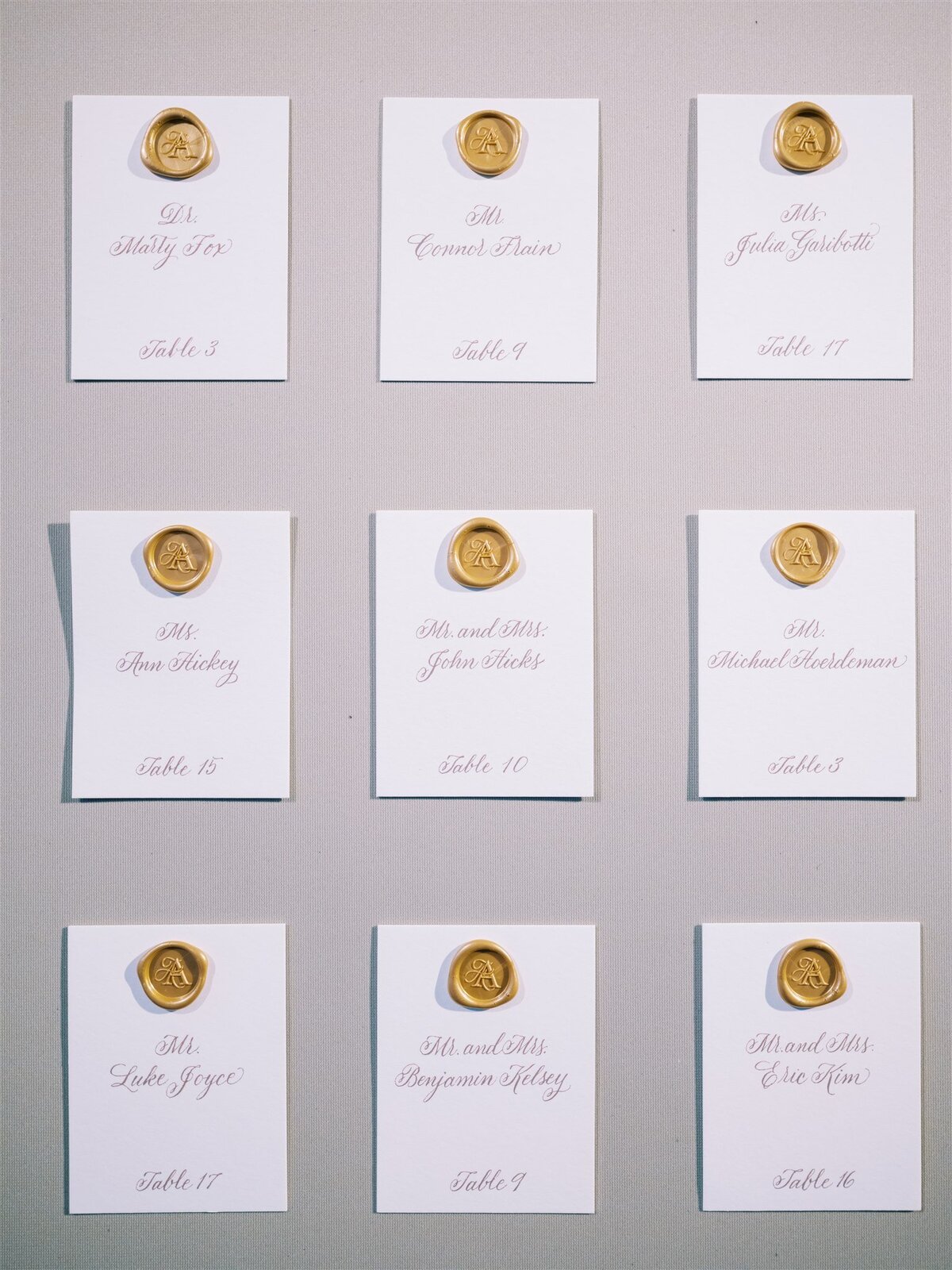 Close up of the table assignments. 