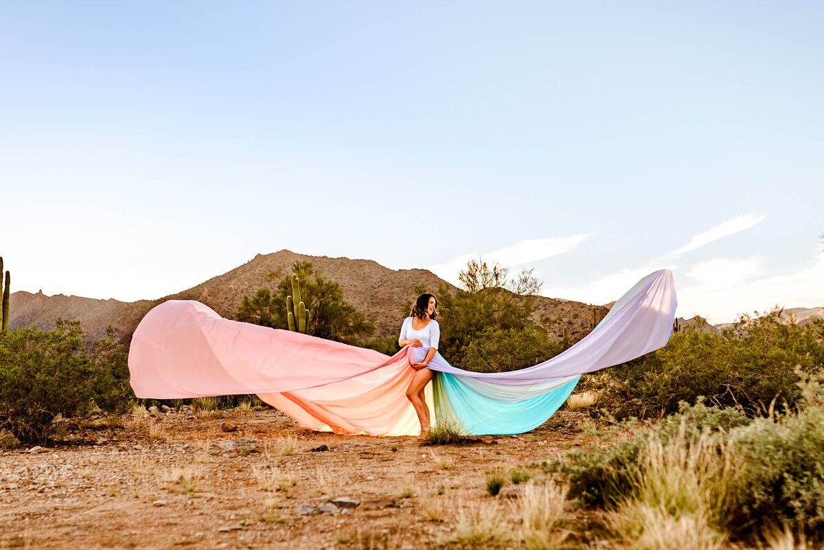 rainbow skirt for rainbow baby mother at maternity photography session in Arizona