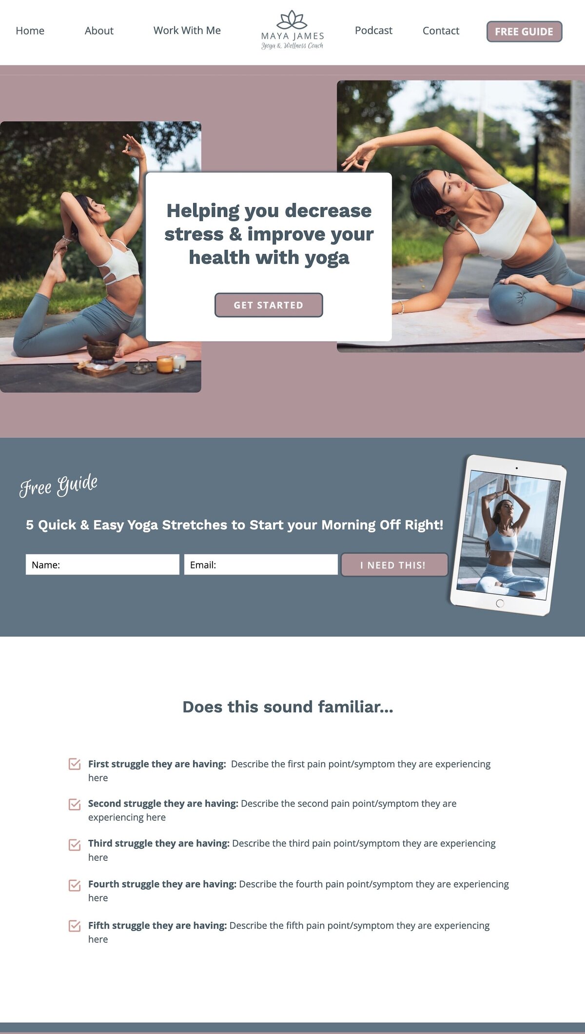 Preview of home page of showit template Lily Anne