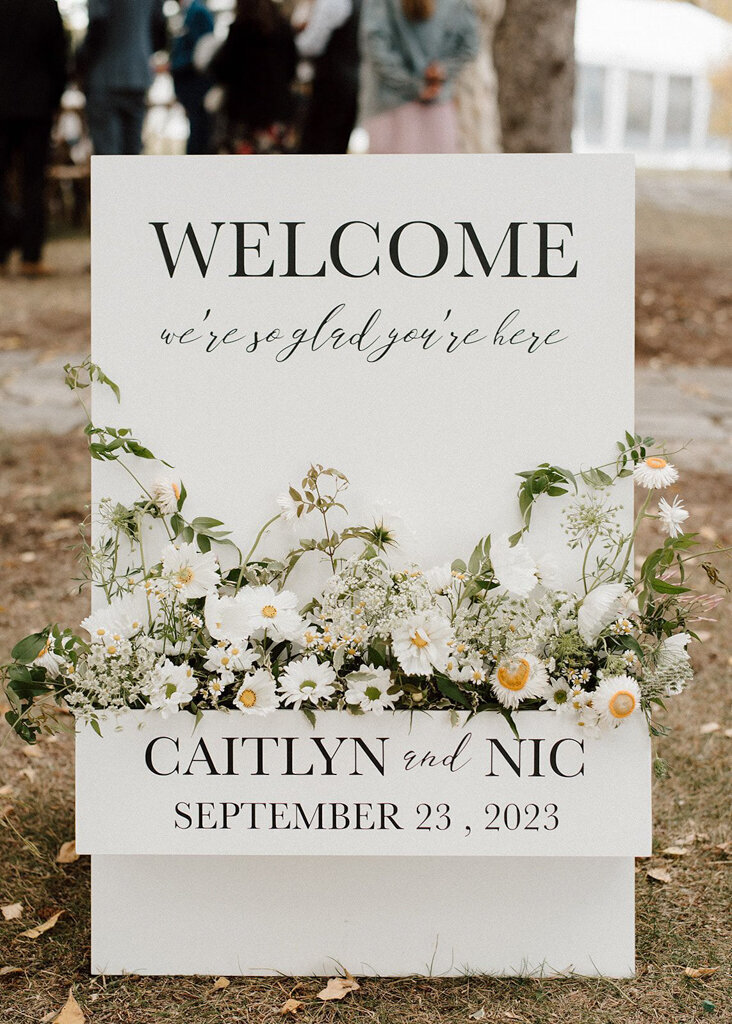Spring inspired wedding welcome sign, Coco & Ash, an intimate and modern wedding planner based in Calgary, Alberta.  Featured on the Brontë Bride Vendor Guide.