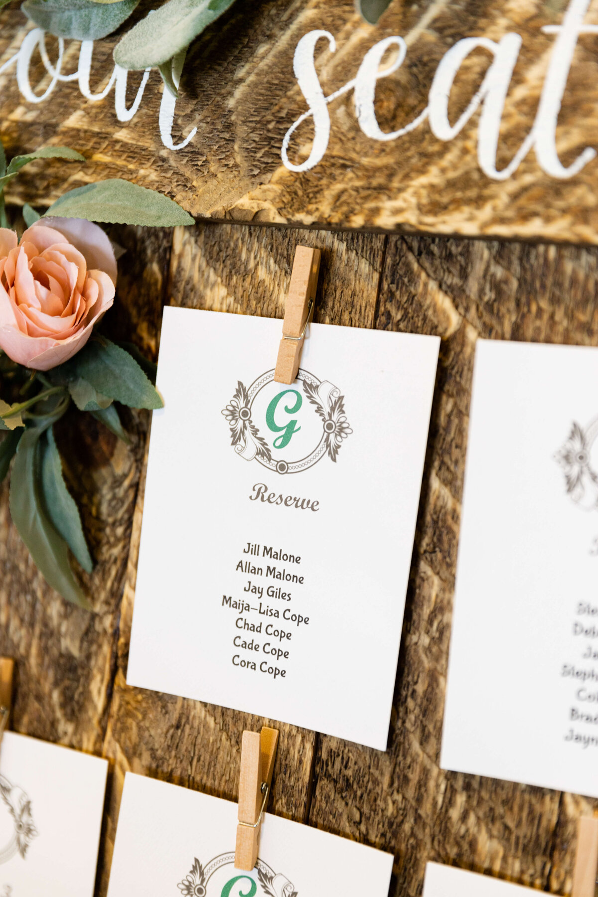 Wedding place setting cards at wedding at Stones River Country Club