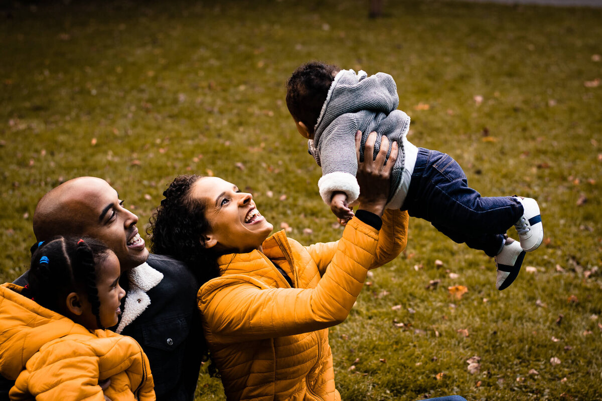 Happy family in fall for Toronto family photography