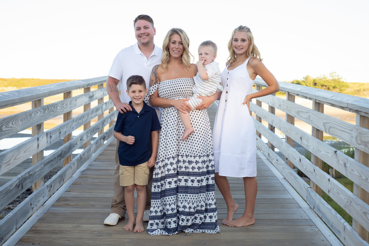 Blended family portrait at footbridge beach Ogunquit Maine