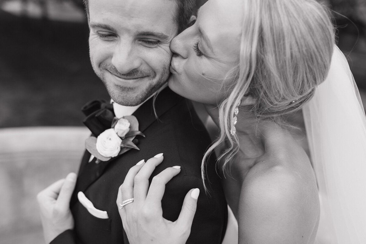 Black and white candid Indianapolis wedding photo