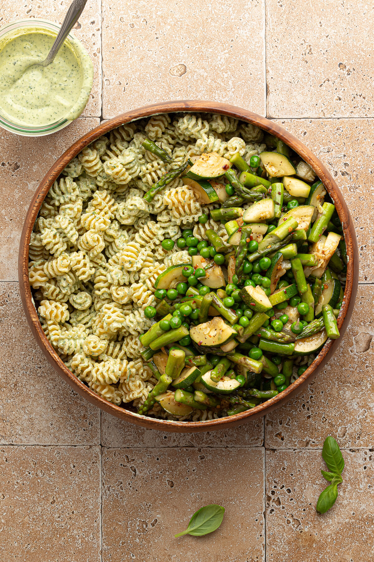 a bowl of pasta salad