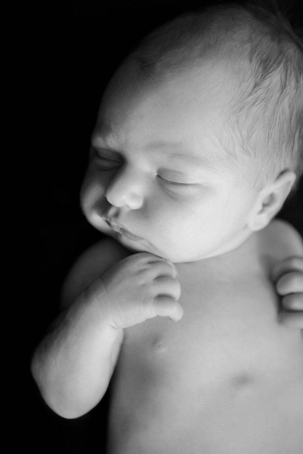Portrait newborn baby in black and white in Wells Maine