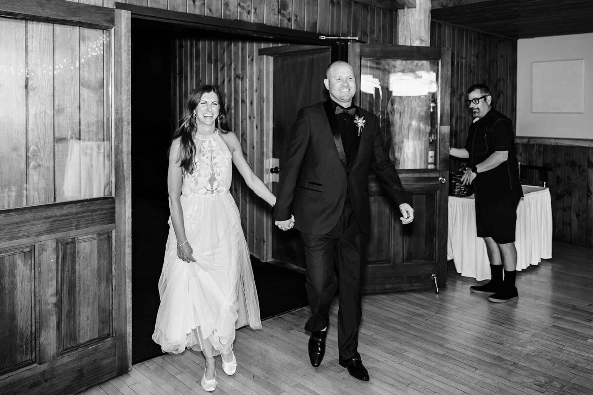 Bride and groom grand entrance, Buck's T-4 in Big Sky, Montana