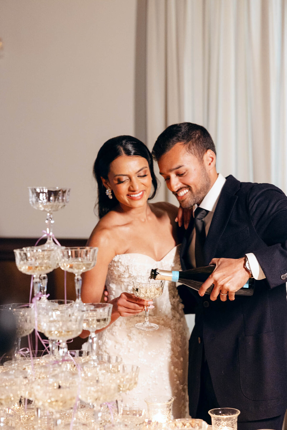 A wedding day photo of the bride and groom at Villa Aura del Lago on Lake Como in Italy