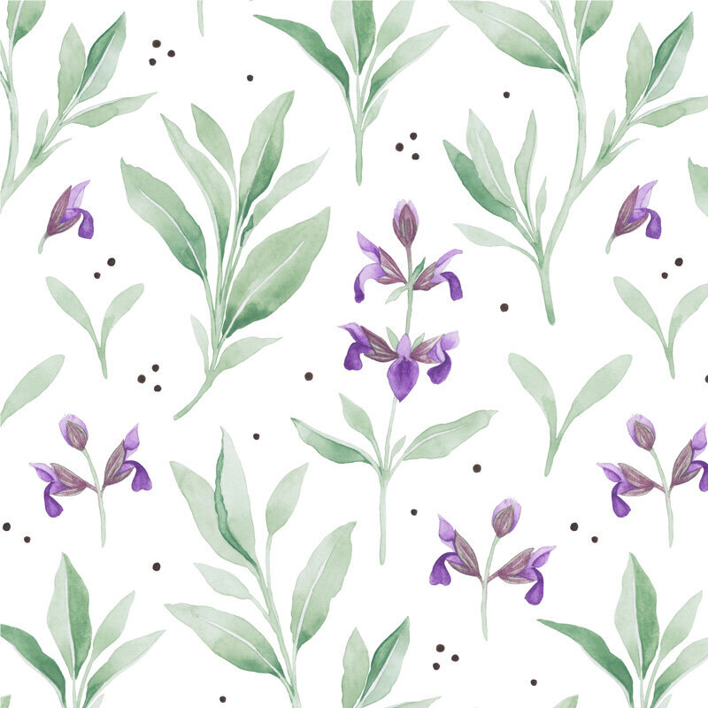 watercolor sage floral pattern design