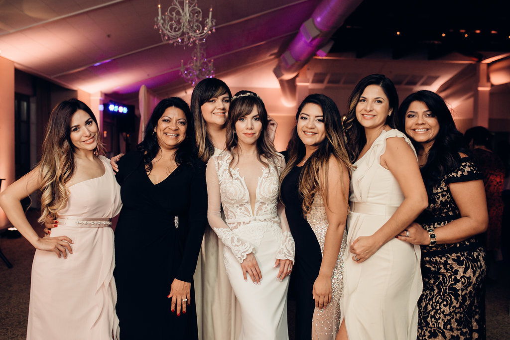 Wedding Photograph Of Women And Bride In Black And White Dresses Los Angeles