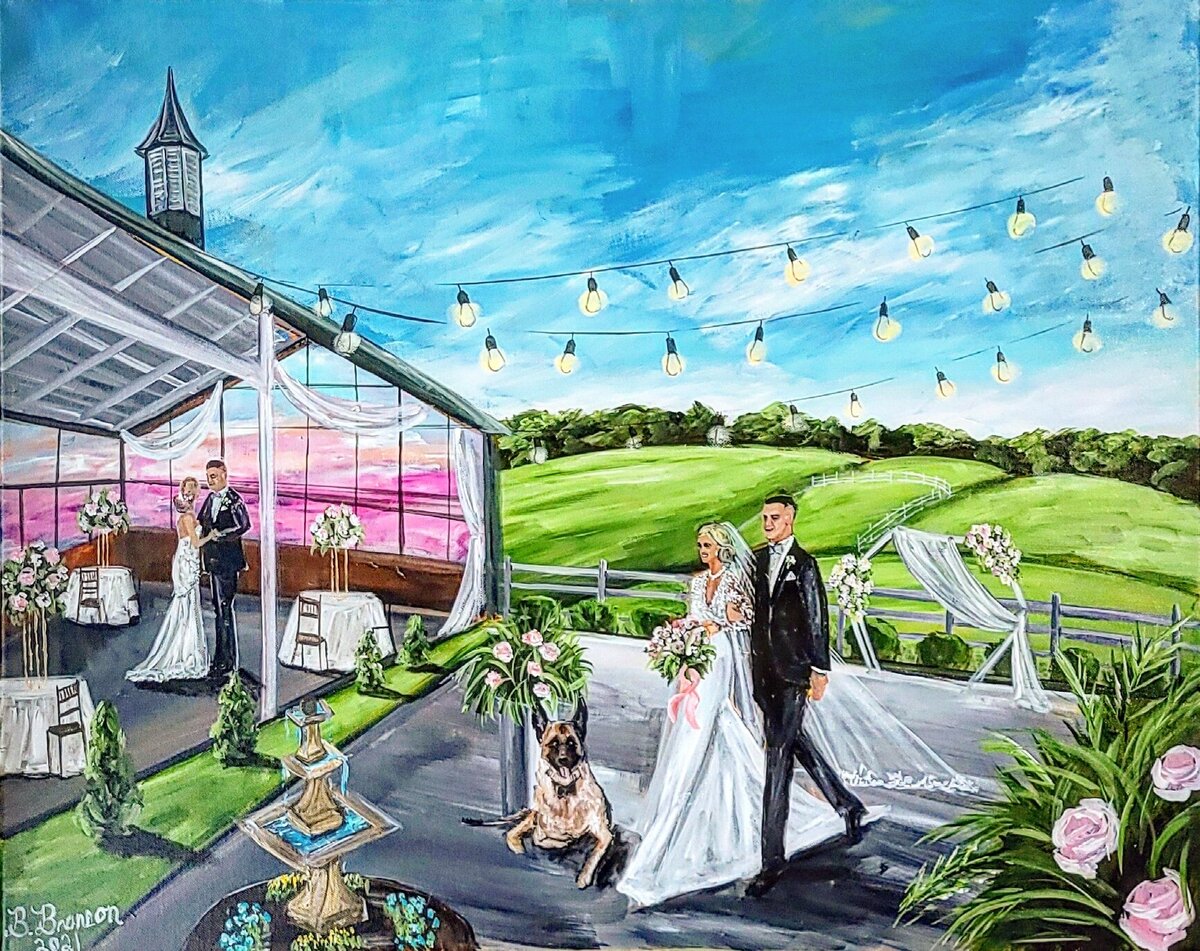 Dual wedding ceremony and reception live painting at the Vignon Manor Farm in Elkton Maryland
