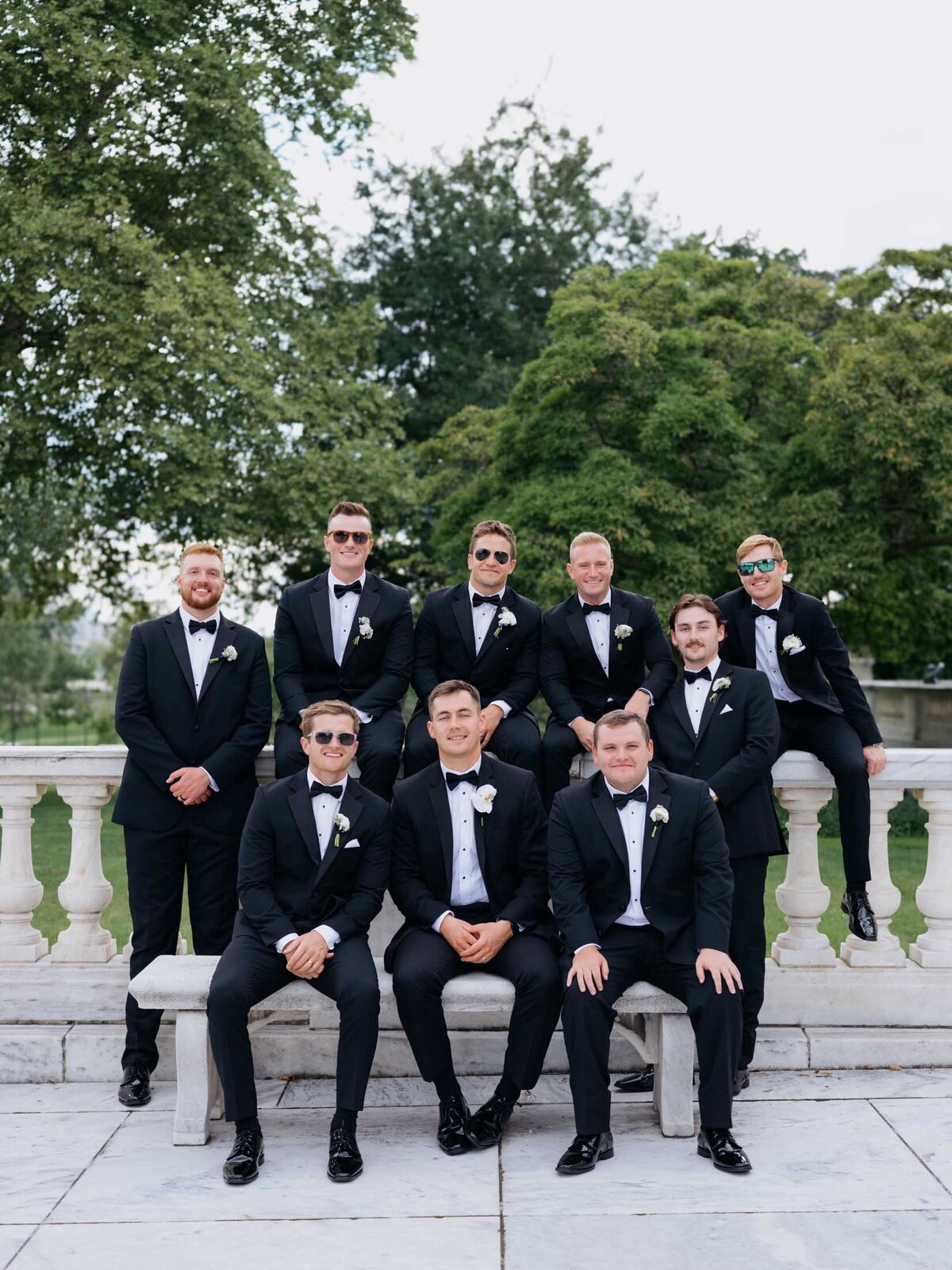 Bridal party in black and white for a timeliness Windows on the River Wedding