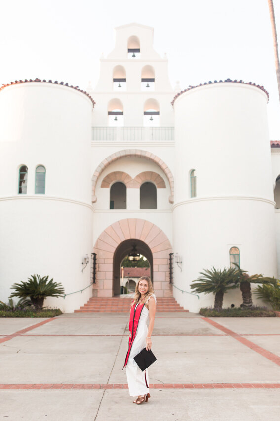San Diego State Senior in front of  Hepner Hall