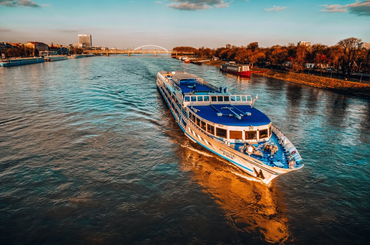 Blue and White Ship