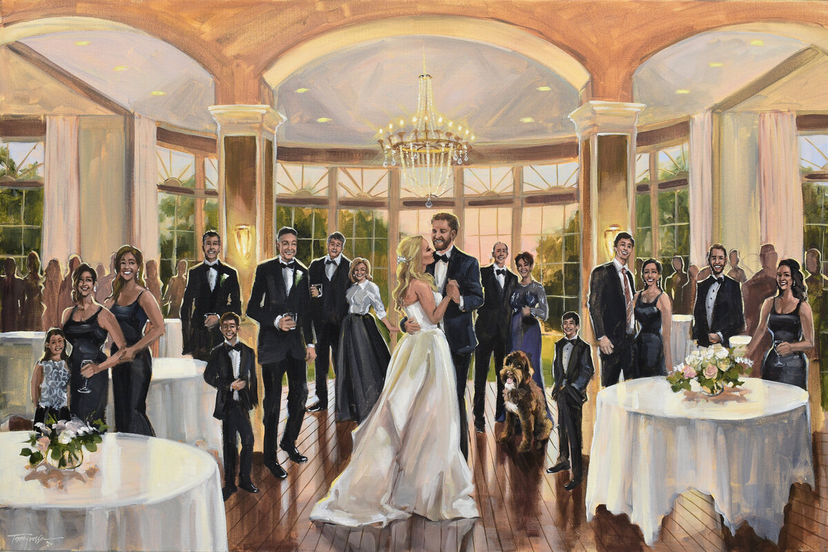 Live Wedding Painting of couple dancing at The Country Club of Louisiana wedding reception, Baton Rouge