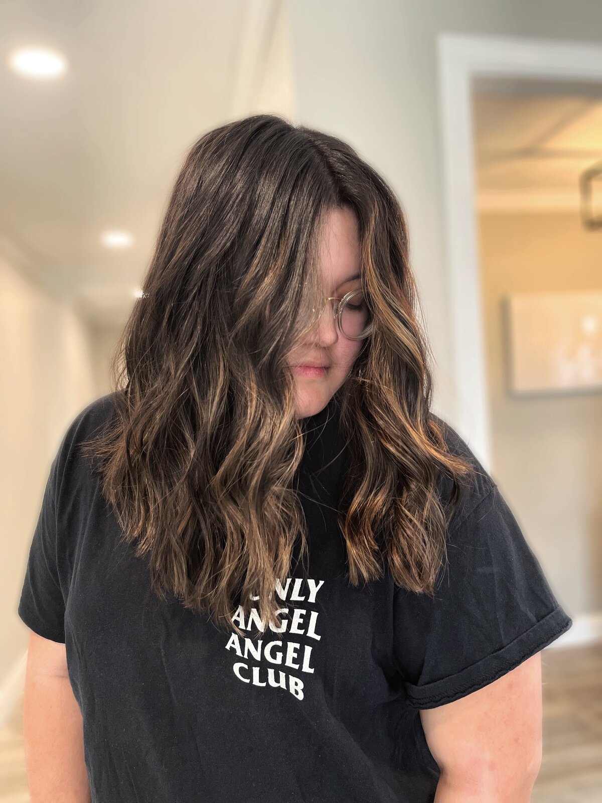 dark natural hair color with cool toned subtle highlights