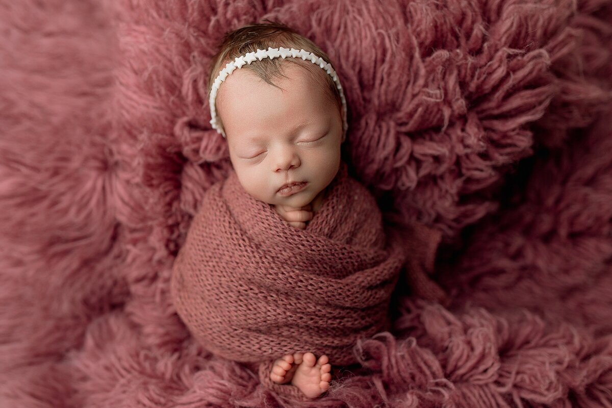 Baby girl in pink newborn studio portraits