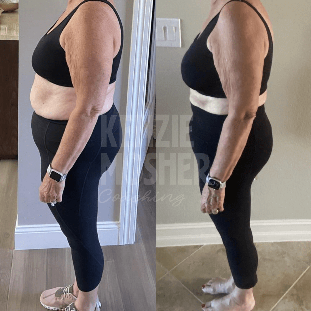 Transformation from menopause weight gain to leaner, healthier physique.