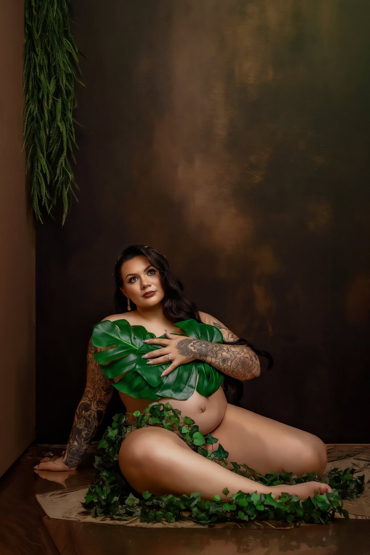 floral greenery implied nude fine art maternity
