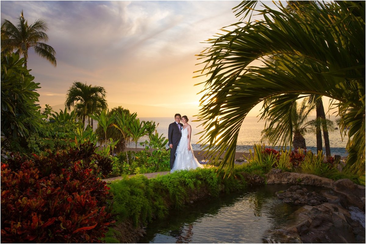 Maui Wedding Photography at The Westin Maui Resort and Spa with bride and groom at sunset