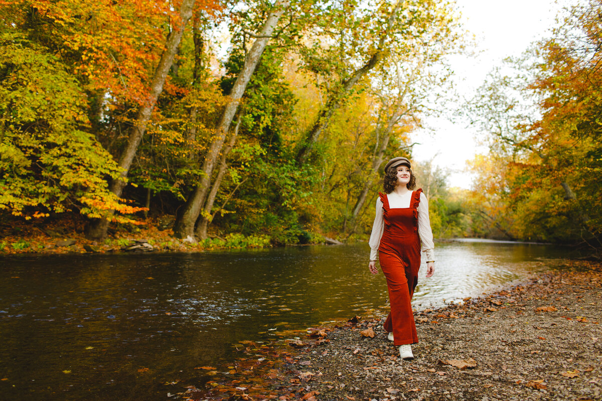 Mechanicsburg-Senior-Photographer-Vibrant-Fall-Session-Creek-trees-timeless
